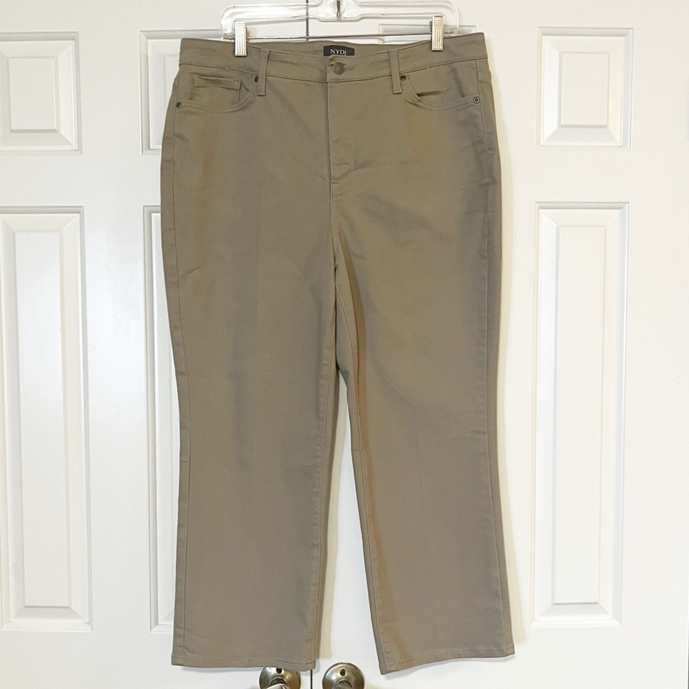 NYDJ Joni Capri Lift Tuck Cool Embrace Khaki High Rise Size 14 Tall